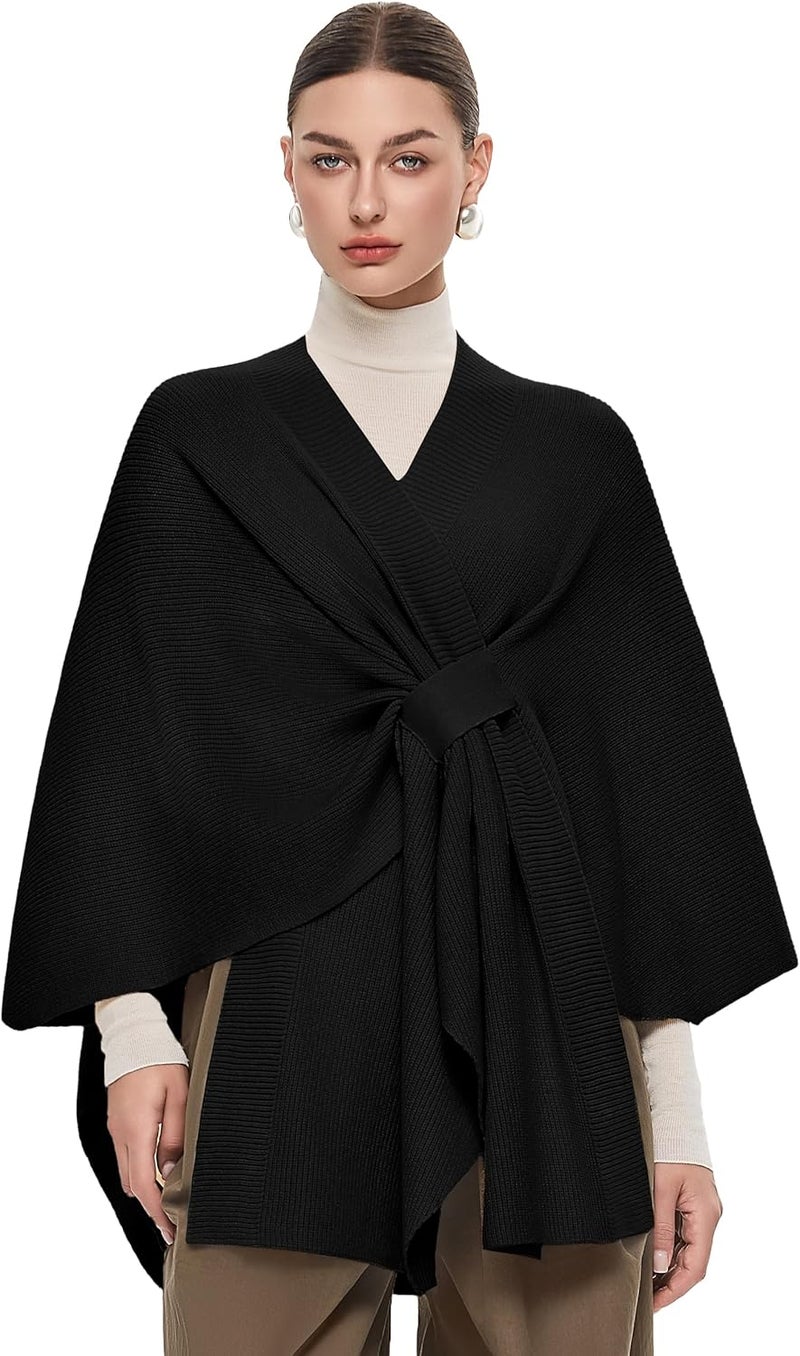 Puli Women's Elegant Shawl Wraps Soft Open Front Poncho Sweater for Spring Fall Winter - Image 1